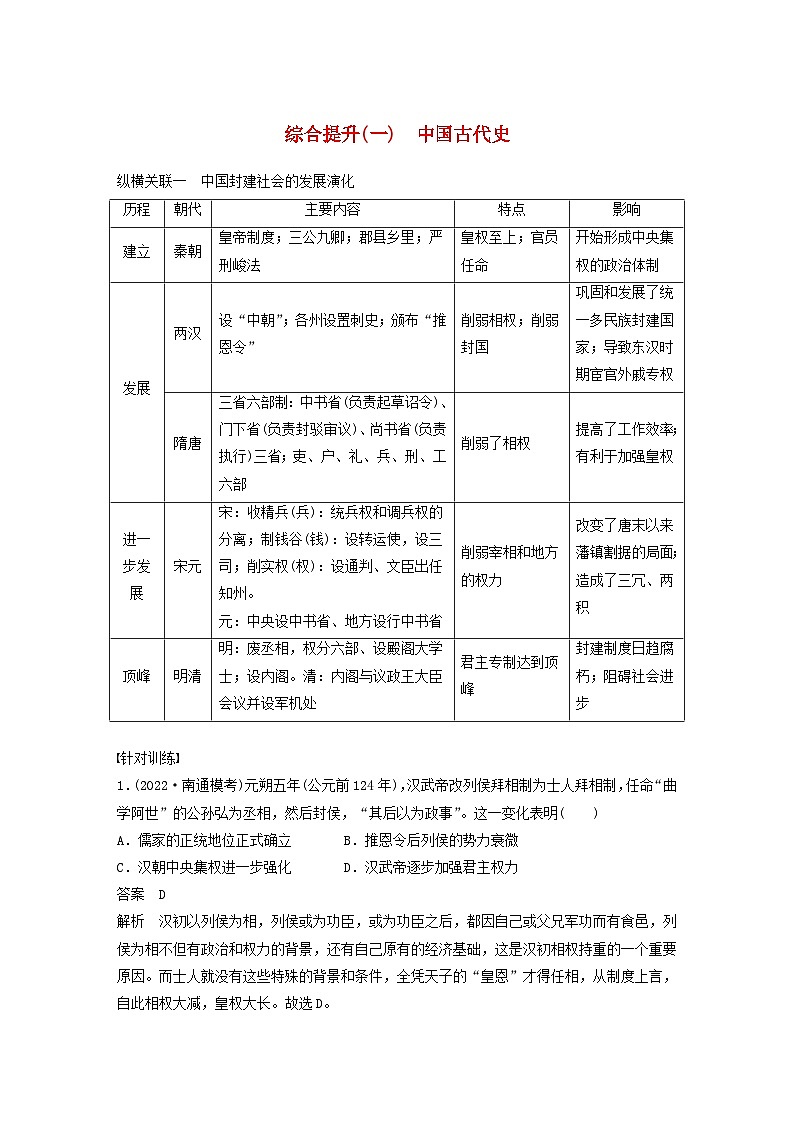江苏专用新教材2024届高考历史一轮复习教案板块一中国古代史综合提升一中国古代史第1页