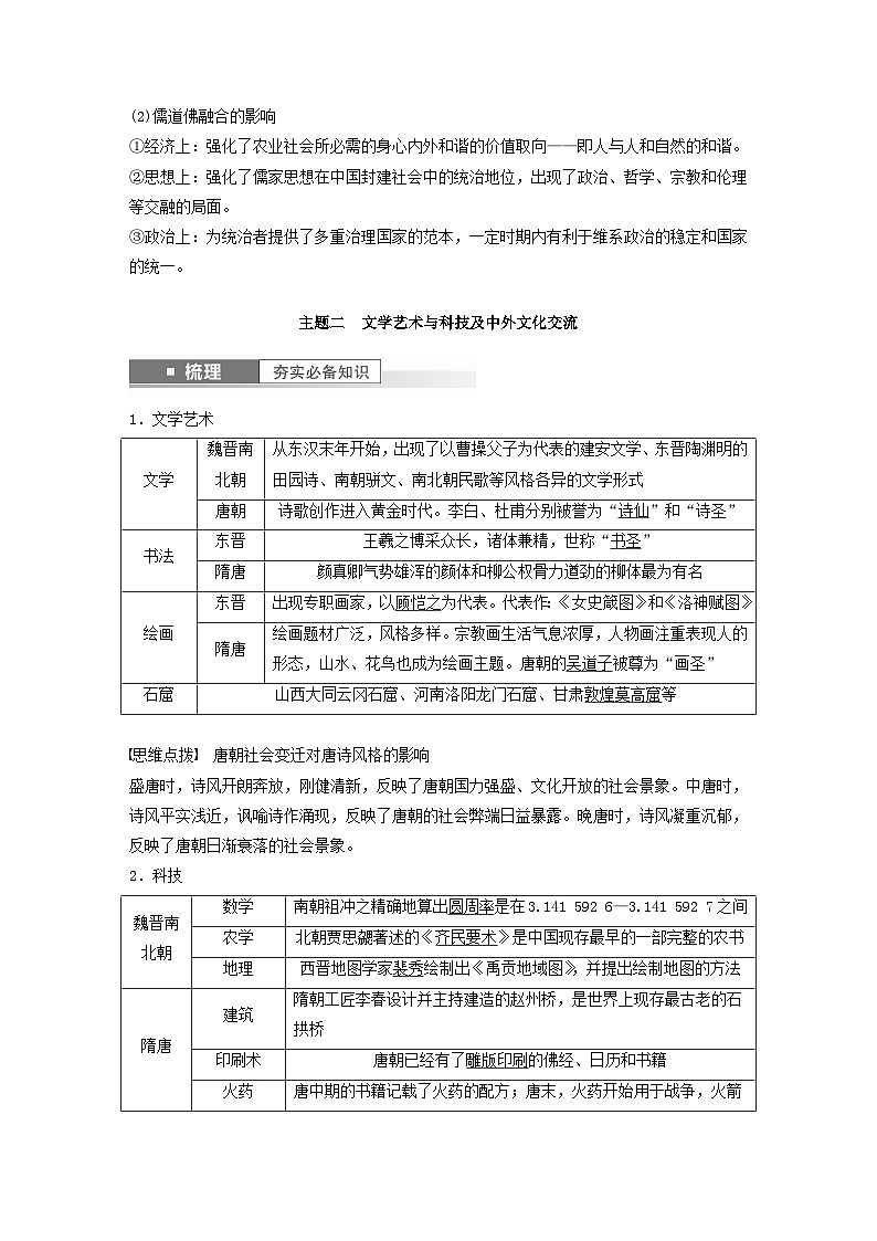 江苏专用新教材2024届高考历史一轮复习教案板块一中国古代史第二单元第7讲三国至隋唐的文化03