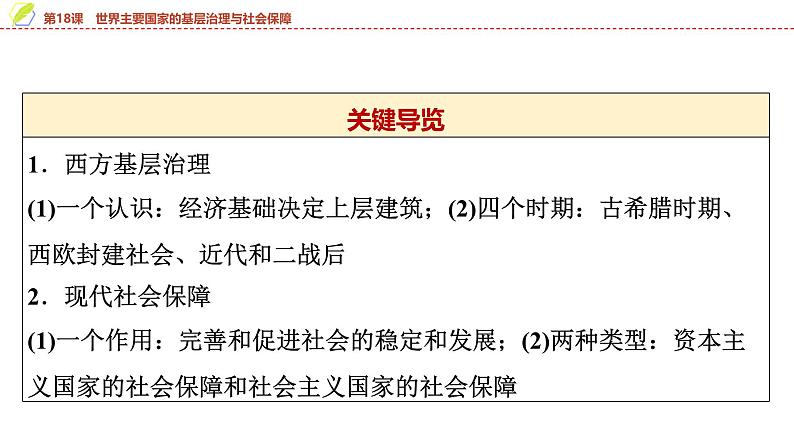 第18课 世界主要国家的基层治理与社会保障 课件--2025届高三历史统编版（2019）选择性必修1一轮复习03