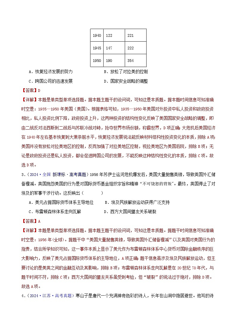 专题14  二战后的世界（教师版+学生版）- 2024年高考真题和模拟题历史分类汇编（全国通用）02