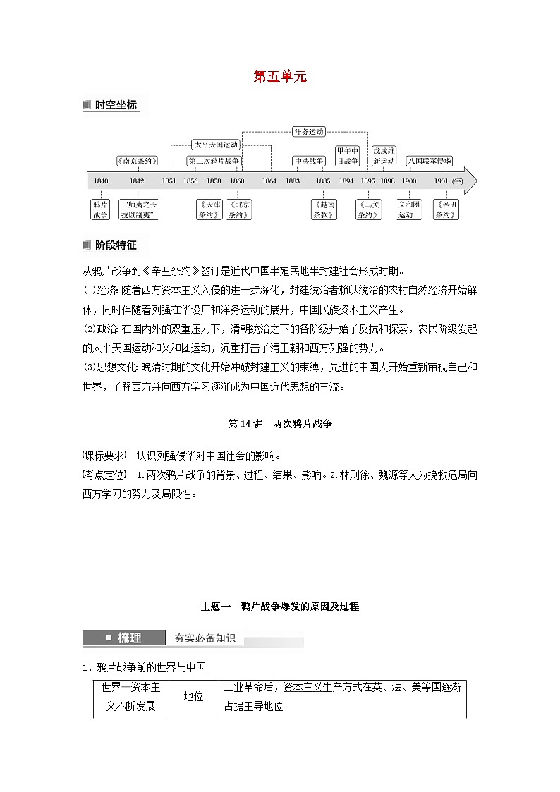 江苏专用新教材2024届高考历史一轮复习教案板块二中国近代史第五单元第14讲两次鸦片战争01