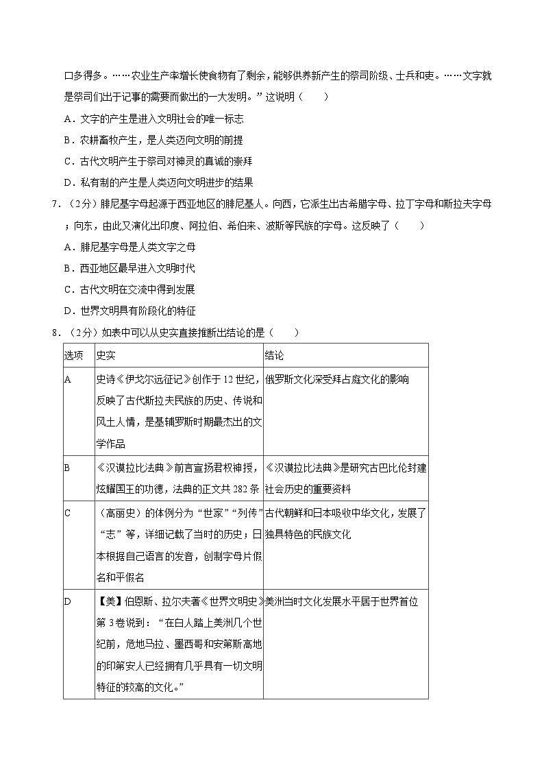 云南省曲靖市麒麟区2023-2024学年高一下学期期末统一检测历史试卷（含答案）02