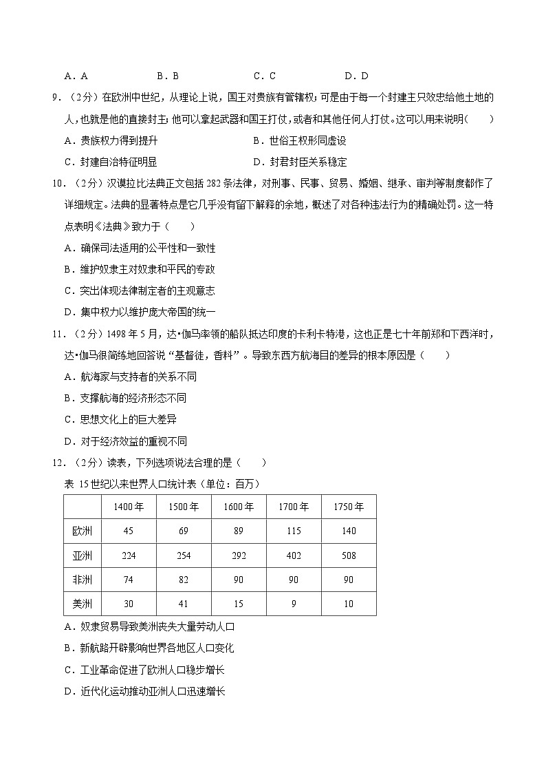 云南省曲靖市麒麟区2023-2024学年高一下学期期末统一检测历史试卷（含答案）03