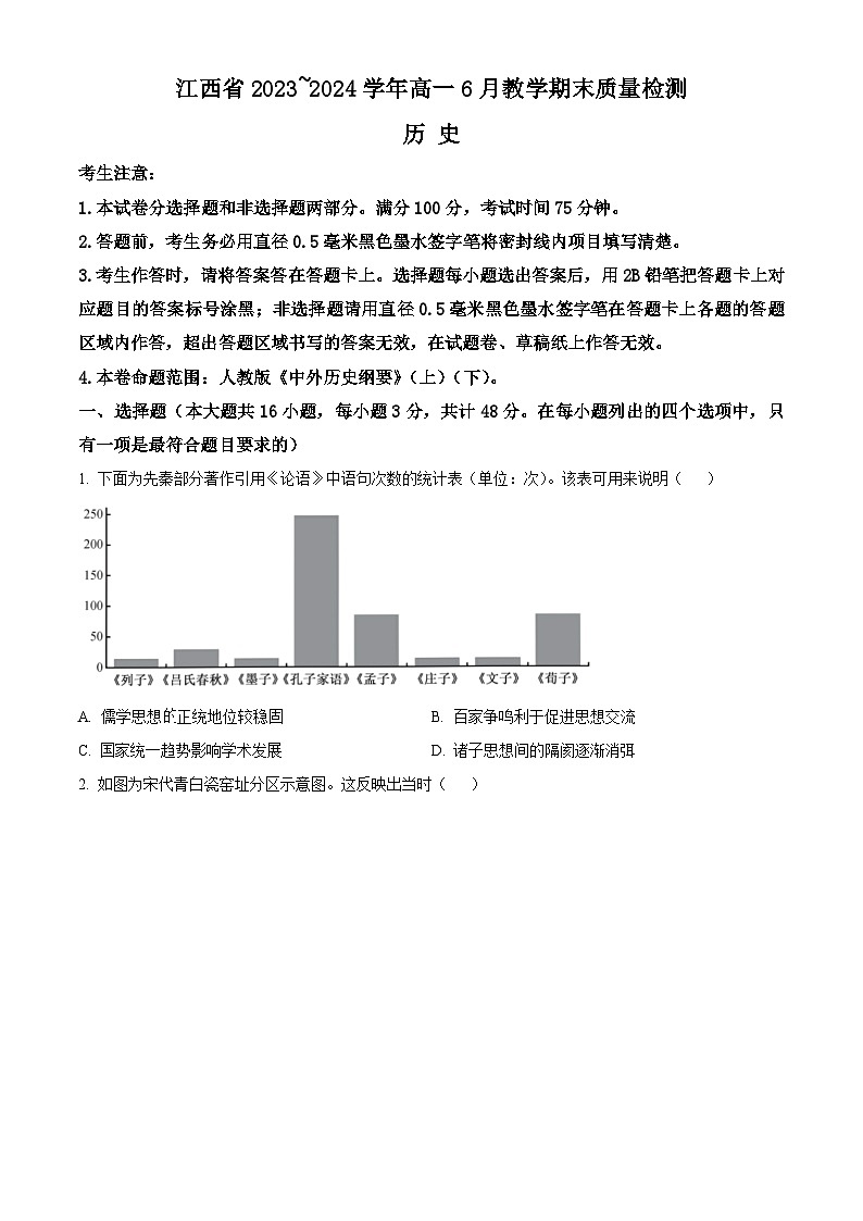 2024江西省部分学校高一下学期6月期末考试历史含解析01