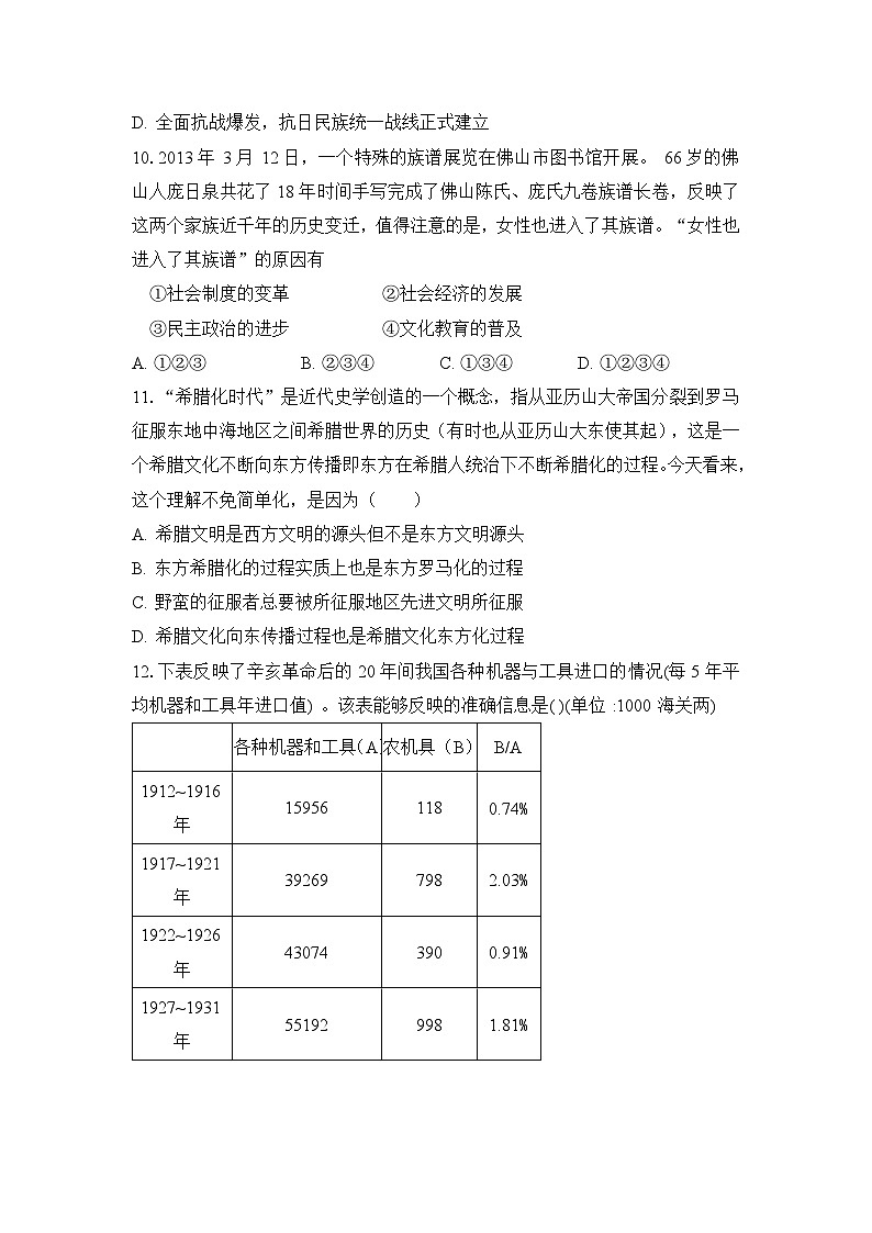 2025届广东省博罗县京师荟成学校、惠东燕岭学校高三上学期第一次联合模拟考试（一模）历史试题03