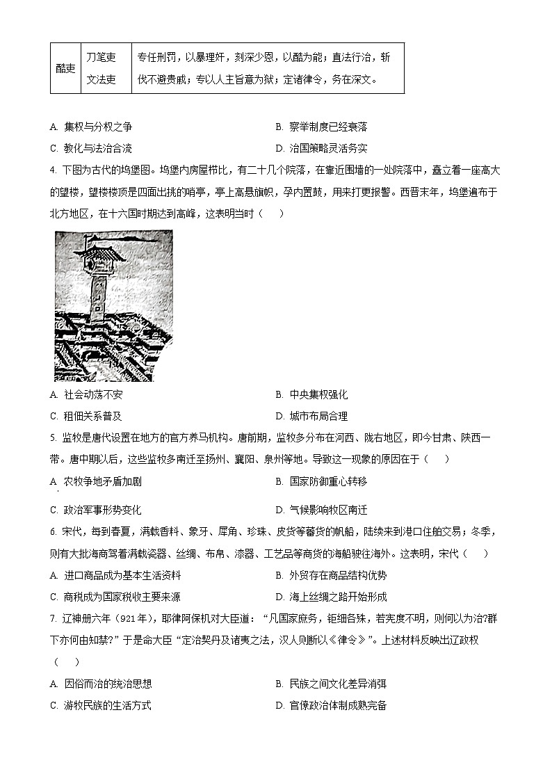 山东省淄博市2023-2024学年高二下学期期末考试历史试卷（Word版附解析）第2页