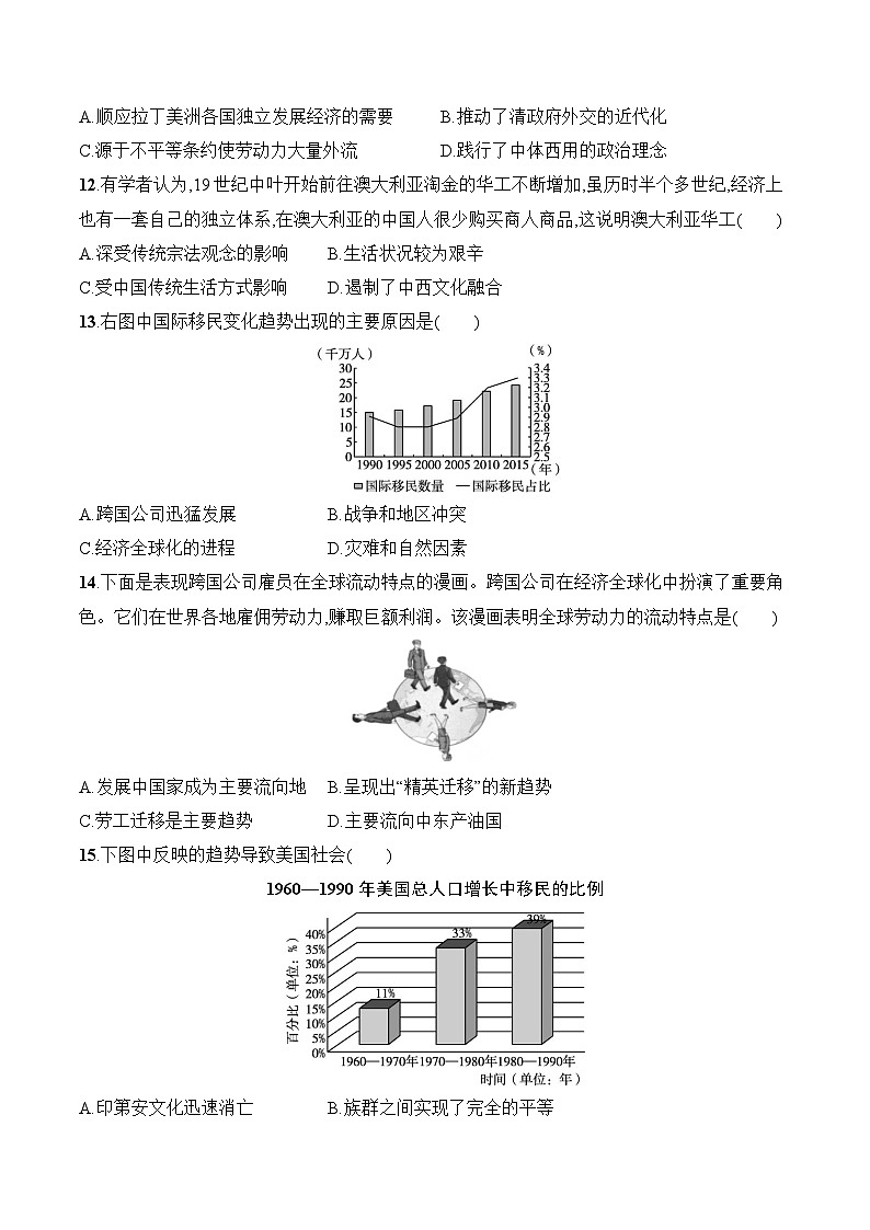 统编版（2019）高中历史选择性必修3《文化交流与传播》第三单元  人口迁徙、文化交融与认同 测试卷（含答案）第3页