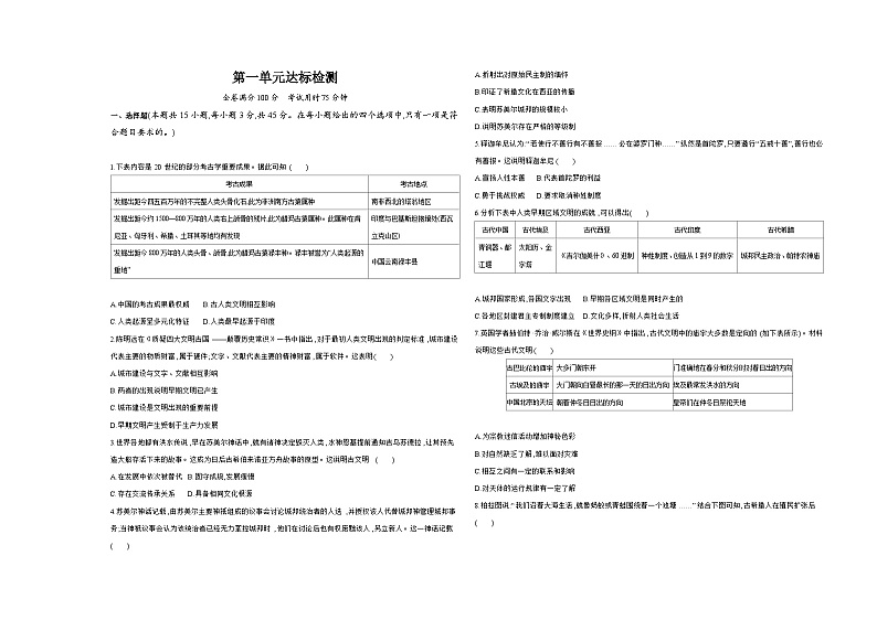 高中历史人教统编版(必修)中外历史纲要(下)第一单元达标检测试卷（Word版附解析）01