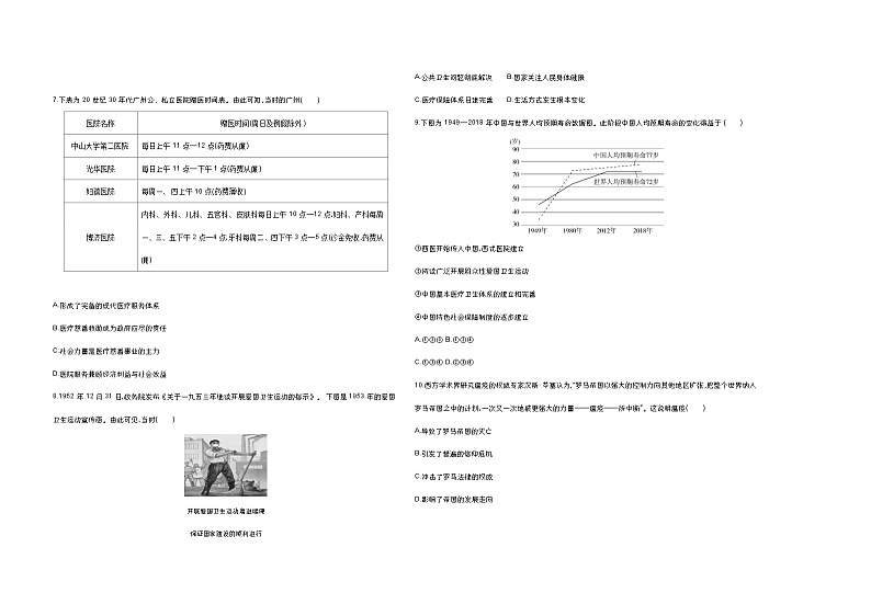 高中历史人教统编版选择性必修2经济与社会生活第六单元医疗与公共卫生达标检测试卷（Word版附解析）02