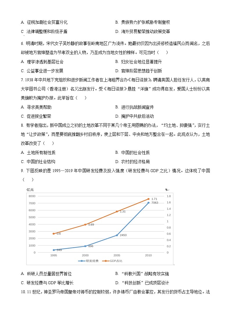 2024年新高考重庆卷历史高考真题解析（原卷+解析）02