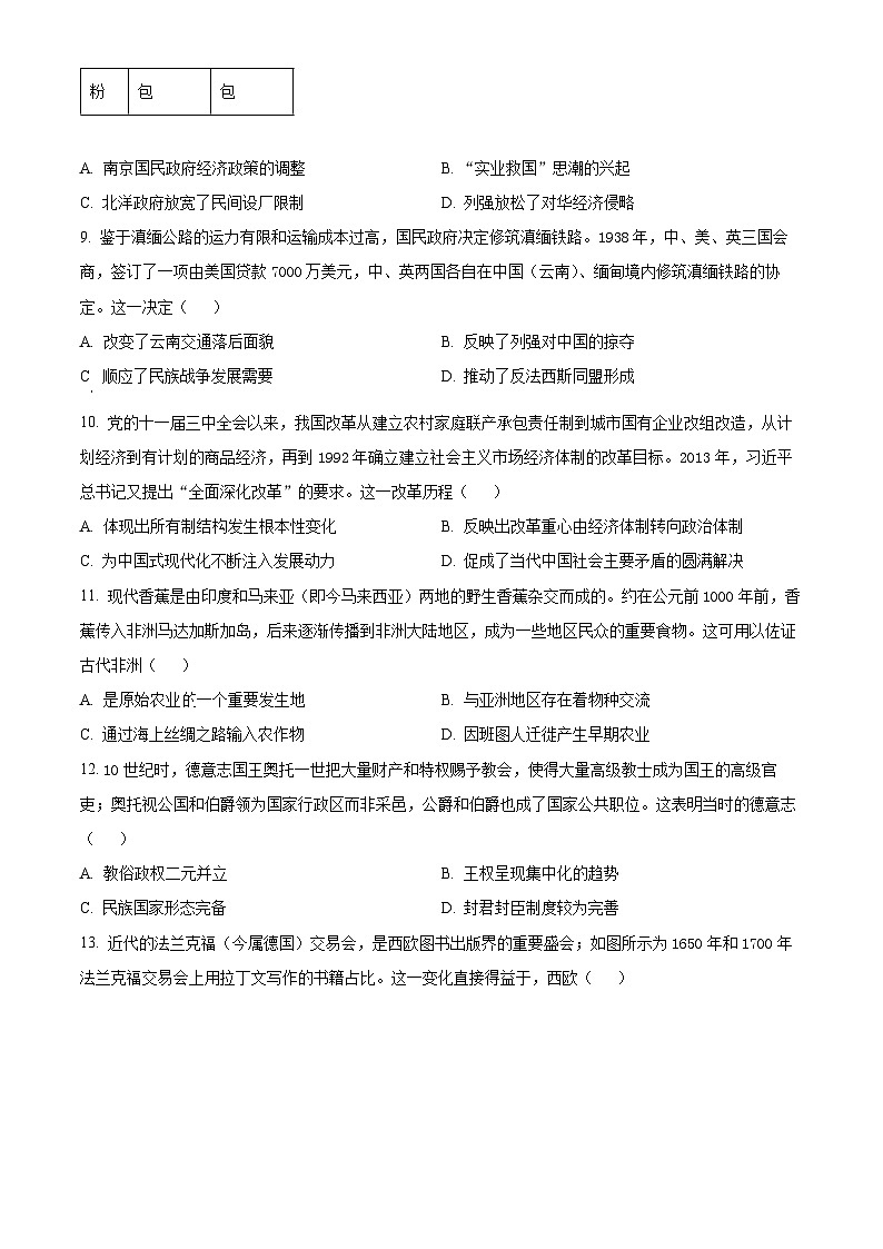 2024汉中高二下学期7月期末考试历史含解析03