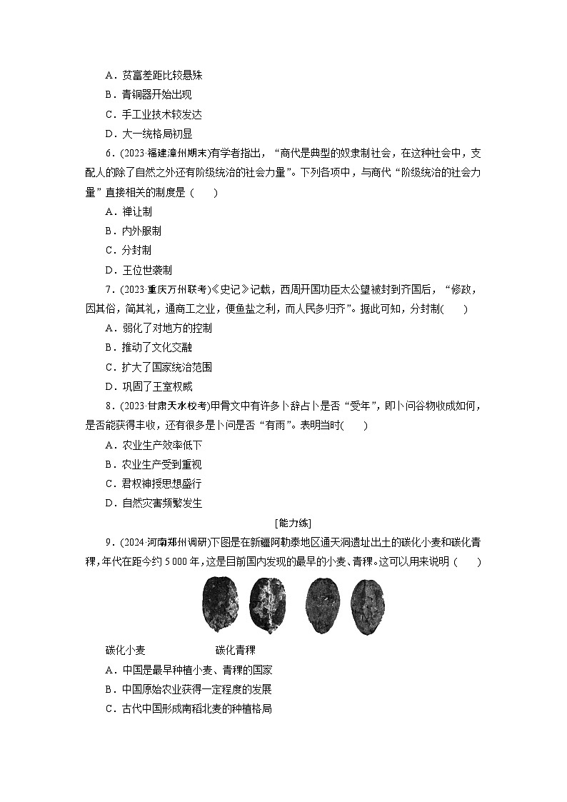 第1课　中华文明的起源与早期国家训练题（含解析）  2024-2025学年高一历史部编版中外历史纲要（上）02