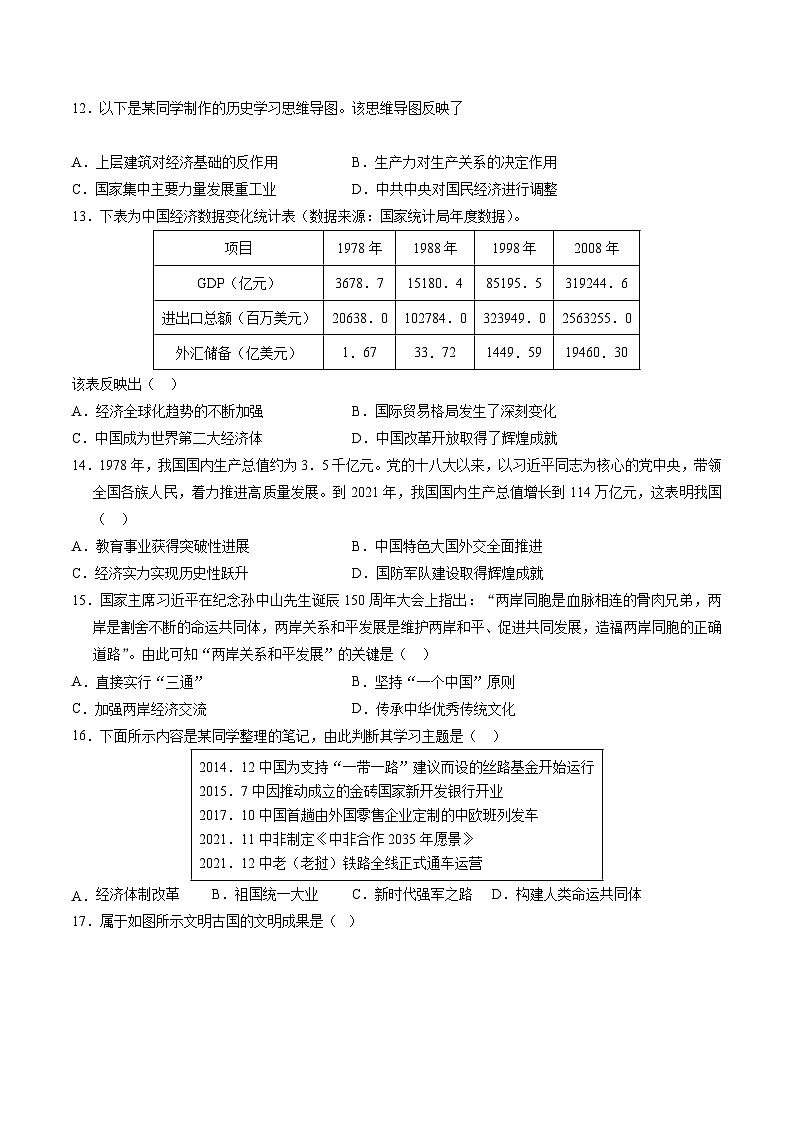【开学考】2024年秋季高一上入学分班考试模拟卷历史（天津专用）03