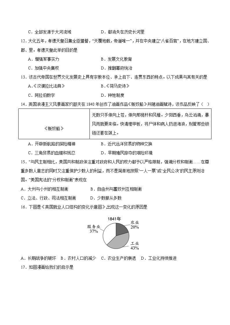 【开学考】2024年秋季高一上入学分班考试模拟卷历史（新高考通用）0203