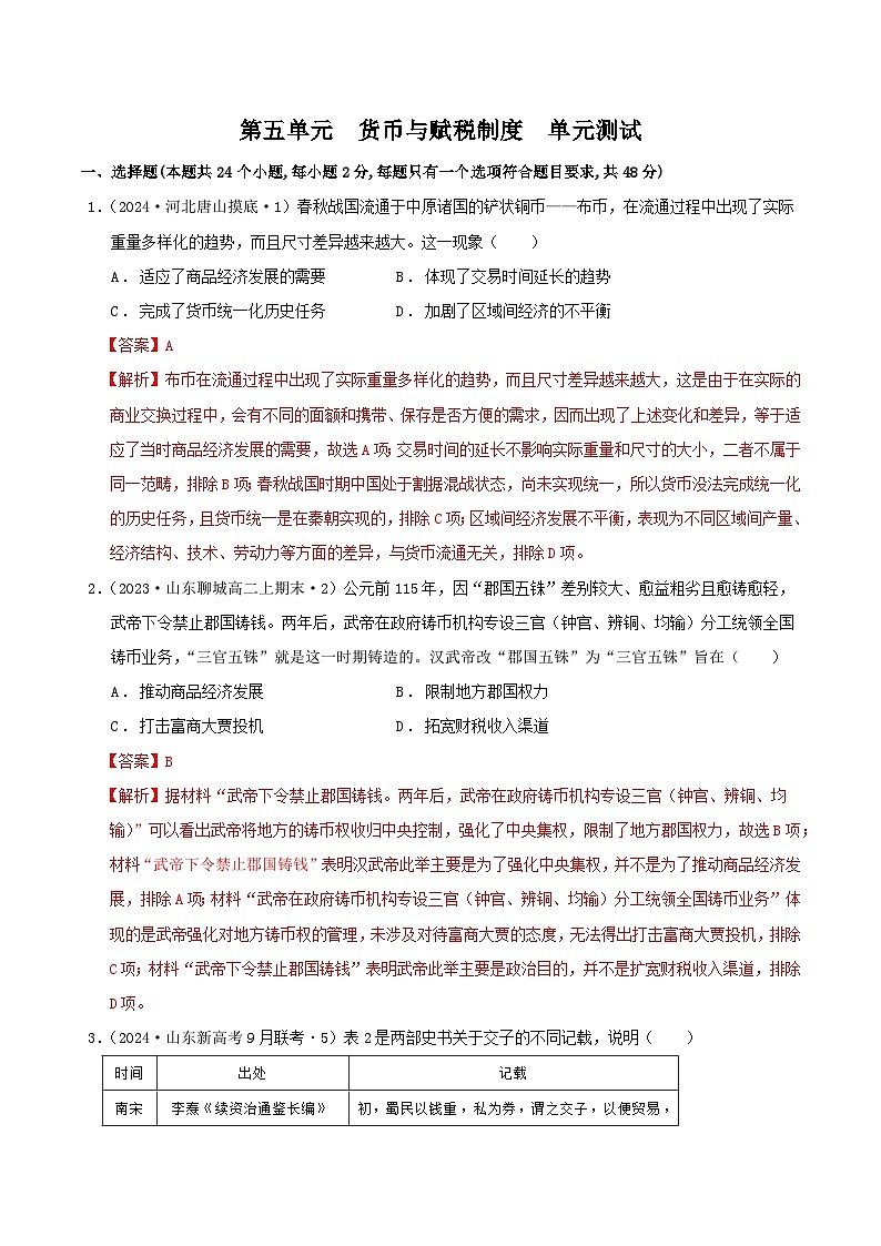 【新课标】第5单元《货币与赋税制度》单元解读课件+单元整合课件+知识清单+专题+单元测试01