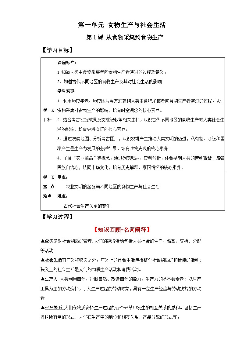 【新课标】1《从食物采集到食物生产》导学案第1页
