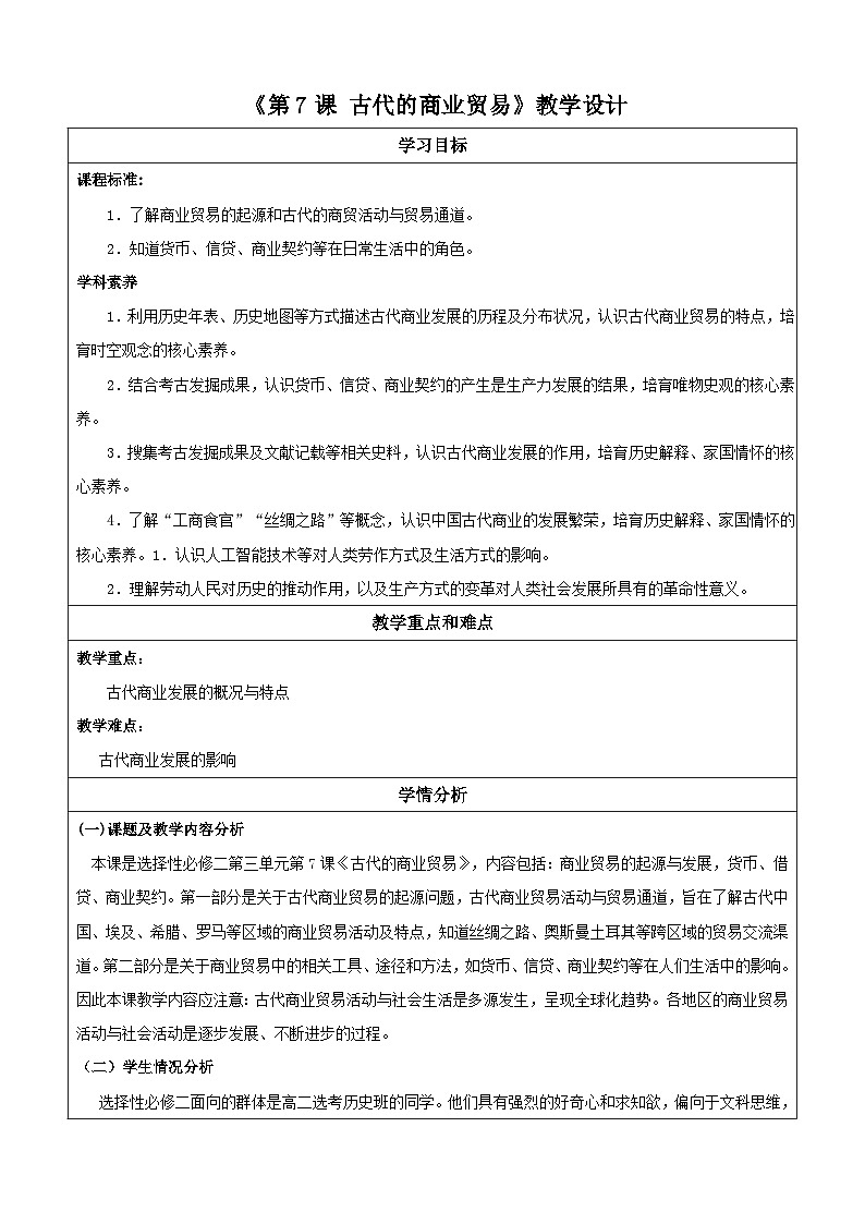 【新课标】7《古代的商业贸易》课件+教案+导学案+分层作业01