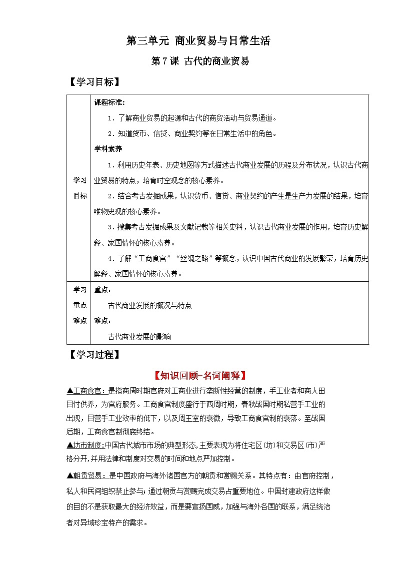 【新课标】7《古代的商业贸易》课件+教案+导学案+分层作业01