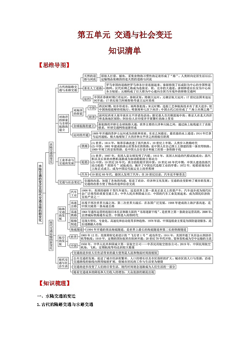【新课标】第5单元《交通与社会变迁》单元解读课件+单元整合课件+知识清单+题型攻略+单元测试01