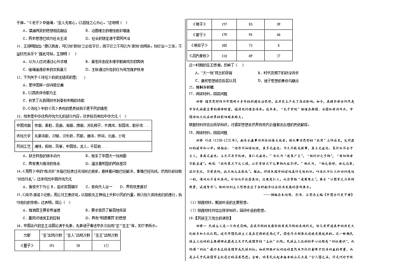 第1单元 源远流长的中华文化 单元测试（含答案解析）2023-2024学年高中历史统编版（2019）选择性必修三02