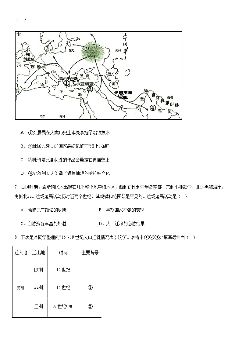 第3单元 人口迁徙、文化交融与认同 综合测试(含答案)--2023-2024学年高二下学期历史统编版（2019）选择性必修303