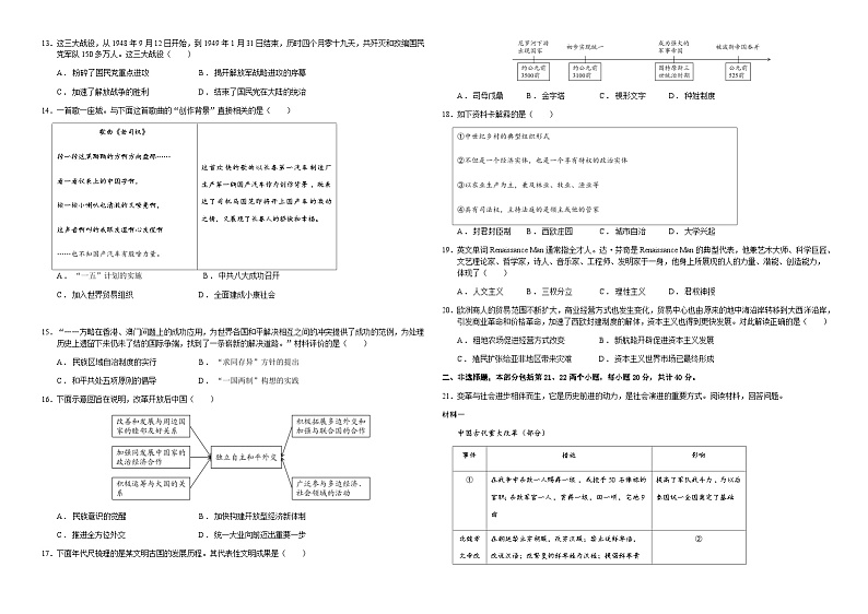 2025年深圳市桃源居中澳实验学校普高部高一新生入学历史试题（一）第2页