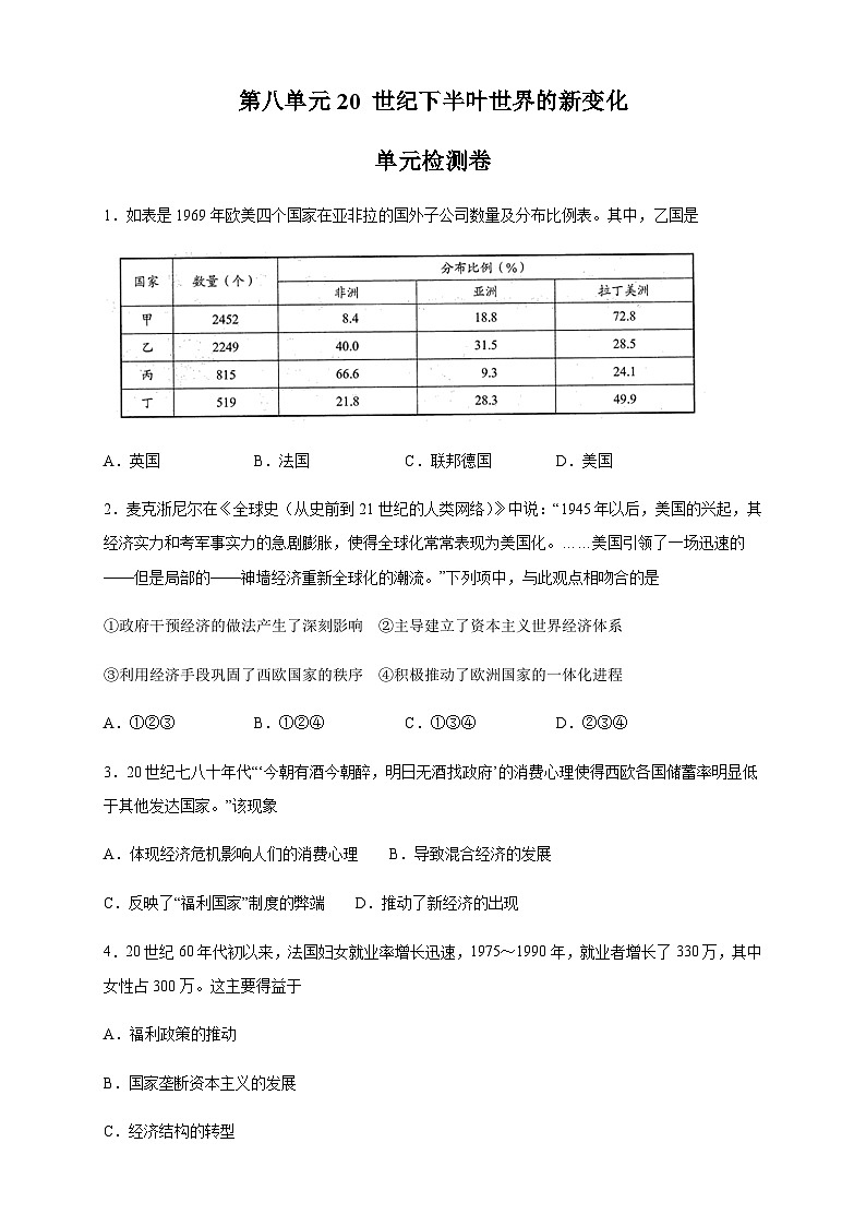 新人教高中历史必修下同步练习第8单元 综合测试（2）01