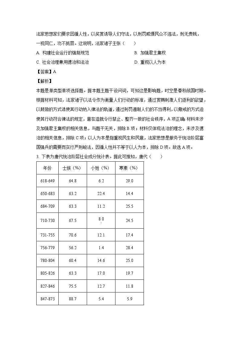 [历史]河北省“五个一”名校联盟2025届高三上学期第一次联考试题(解析版)02