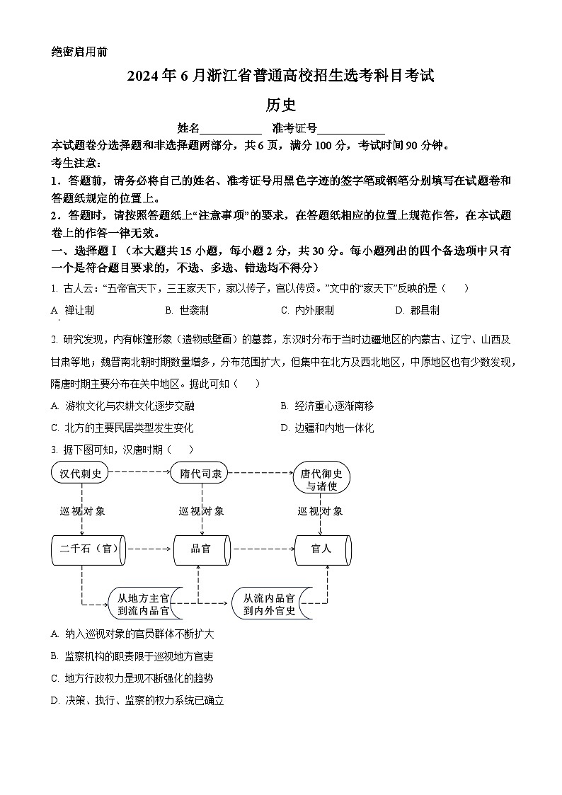 2024年高考真题——历史（浙江卷）试题（Word版附解析）01