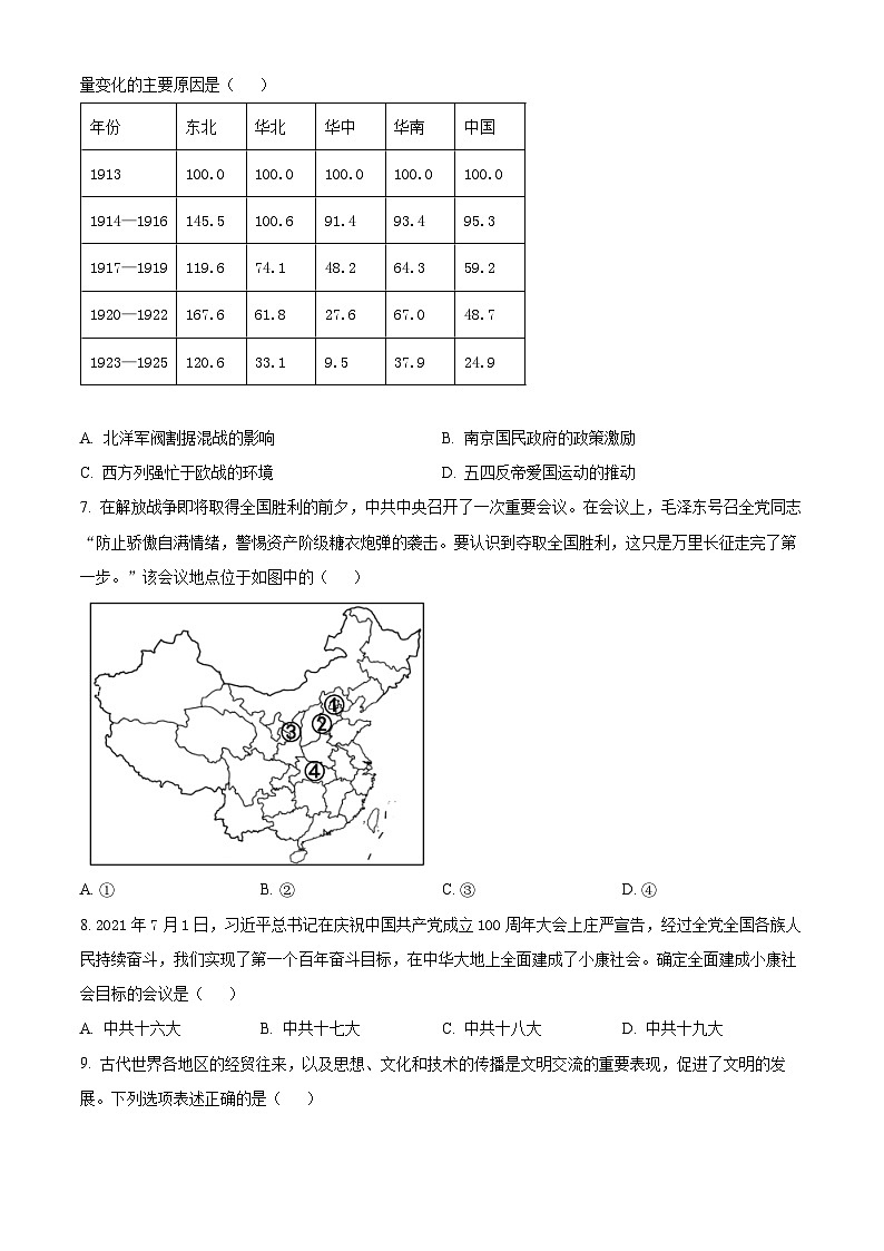 浙江省绍兴市上虞区2023-2024学年高一下学期学考适应性考试历史试题（Word版附解析）02