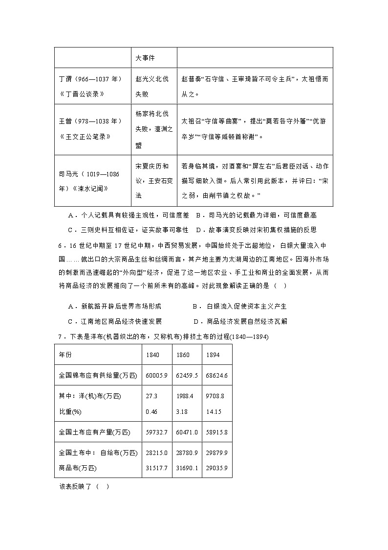 云南省昆明市第三中学2024-2025学年高三上学期第一次综合测试历史试题02