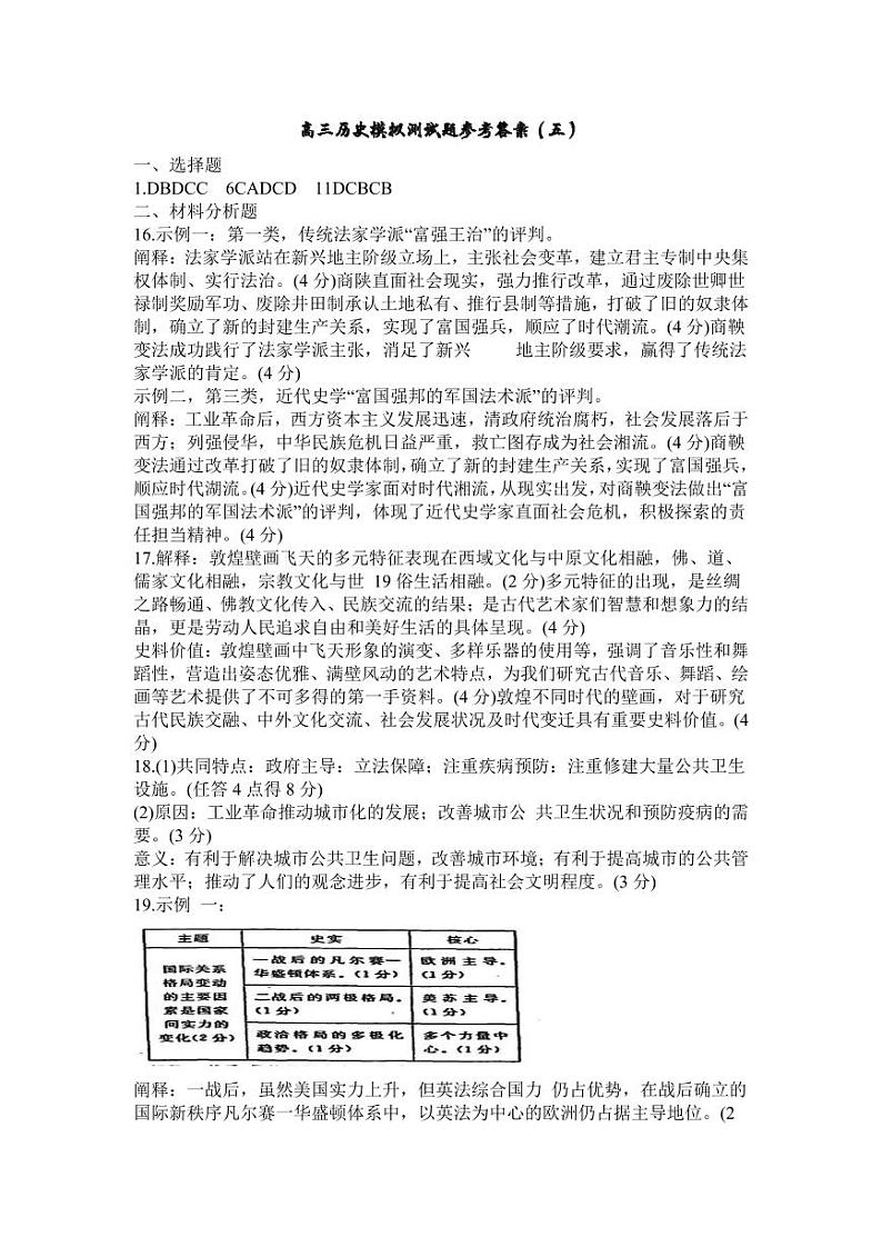 高三历史模拟测试题参考答案（五）第1页