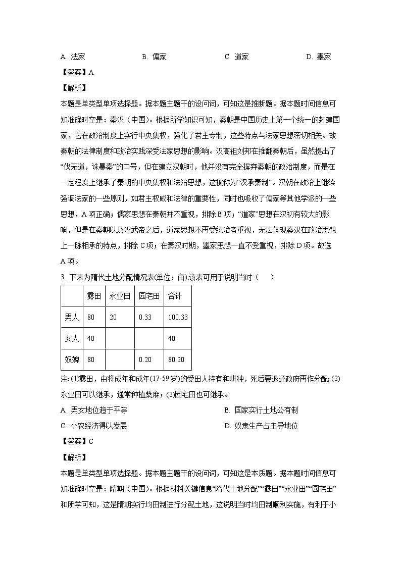 [历史]山西省大同市2024-2025学年高三上学期第一次学情调研测试试题(解析版)第2页