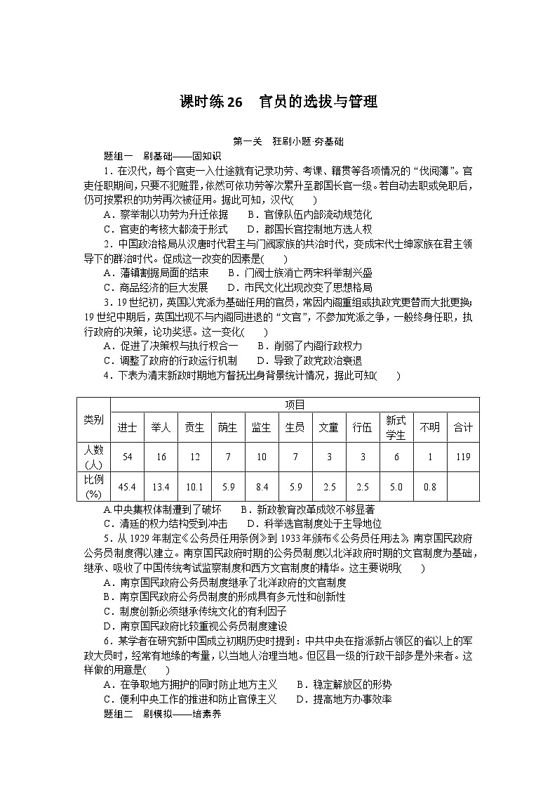 2025届高中历史部编版高考一轮复习课时训练题26.（含解析）01