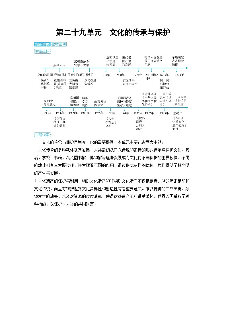 2025年高考历史精品教案第二十九单元文化的传承与保护第二十九单元文化的传承与保护第1页
