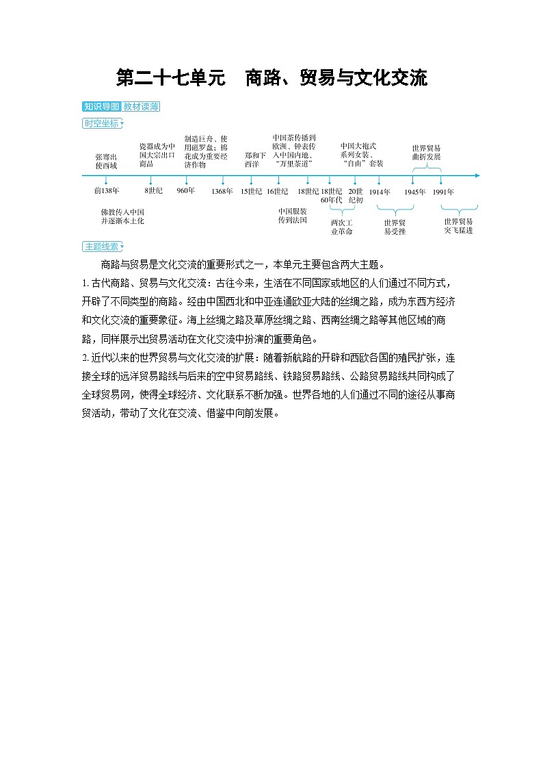 2025年高考历史精品教案第二十七单元商路、贸易与文化交流第二十七单元商路、贸易与文化交流01