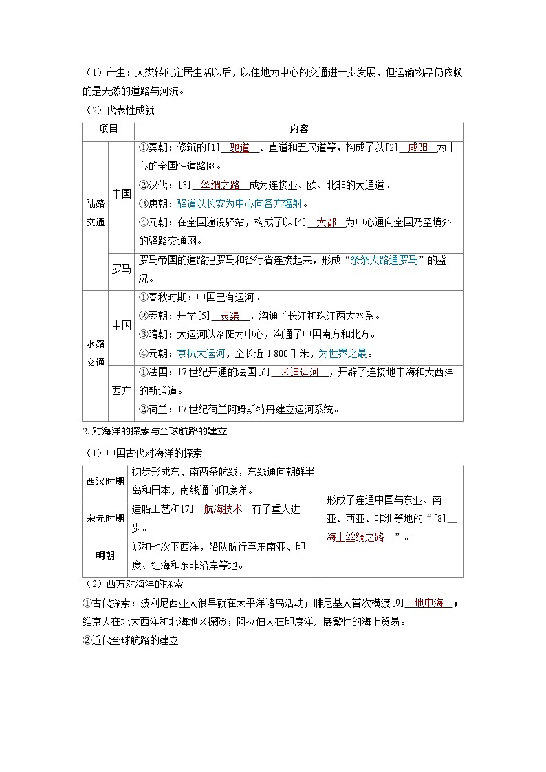 2025年高考历史精品教案第二十四单元交通运输及医疗与公共卫生第59讲交通与社会变迁02