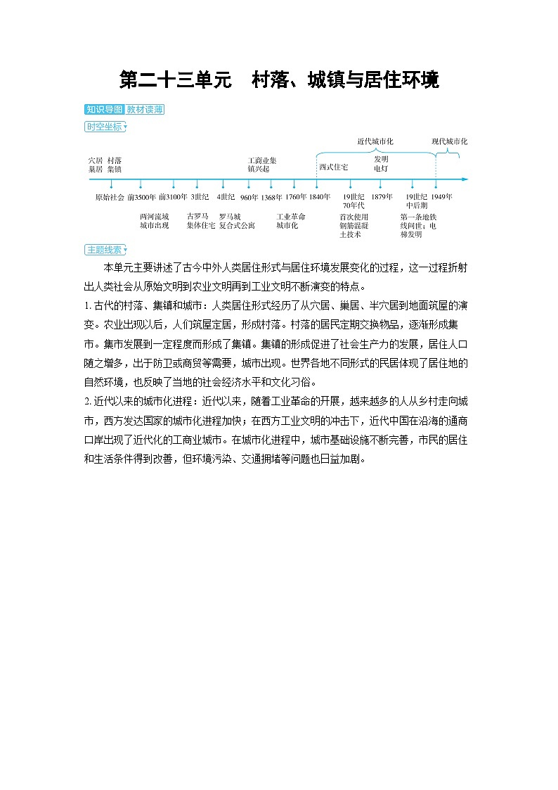2025年高考历史精品教案第二十三单元村落、城镇与居住环境第二十三单元村落、城镇与居住环境01