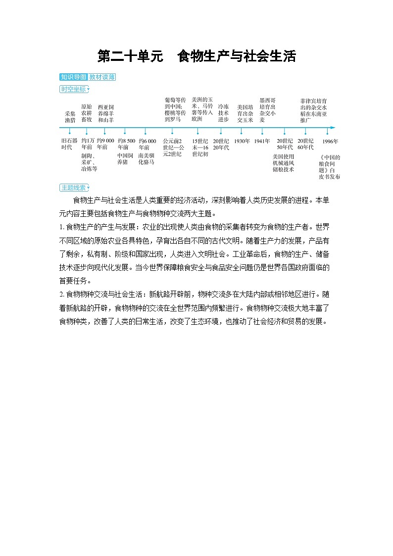 2025年高考历史精品教案第二十单元食物生产与社会生活第二十单元食物生产与社会生活01