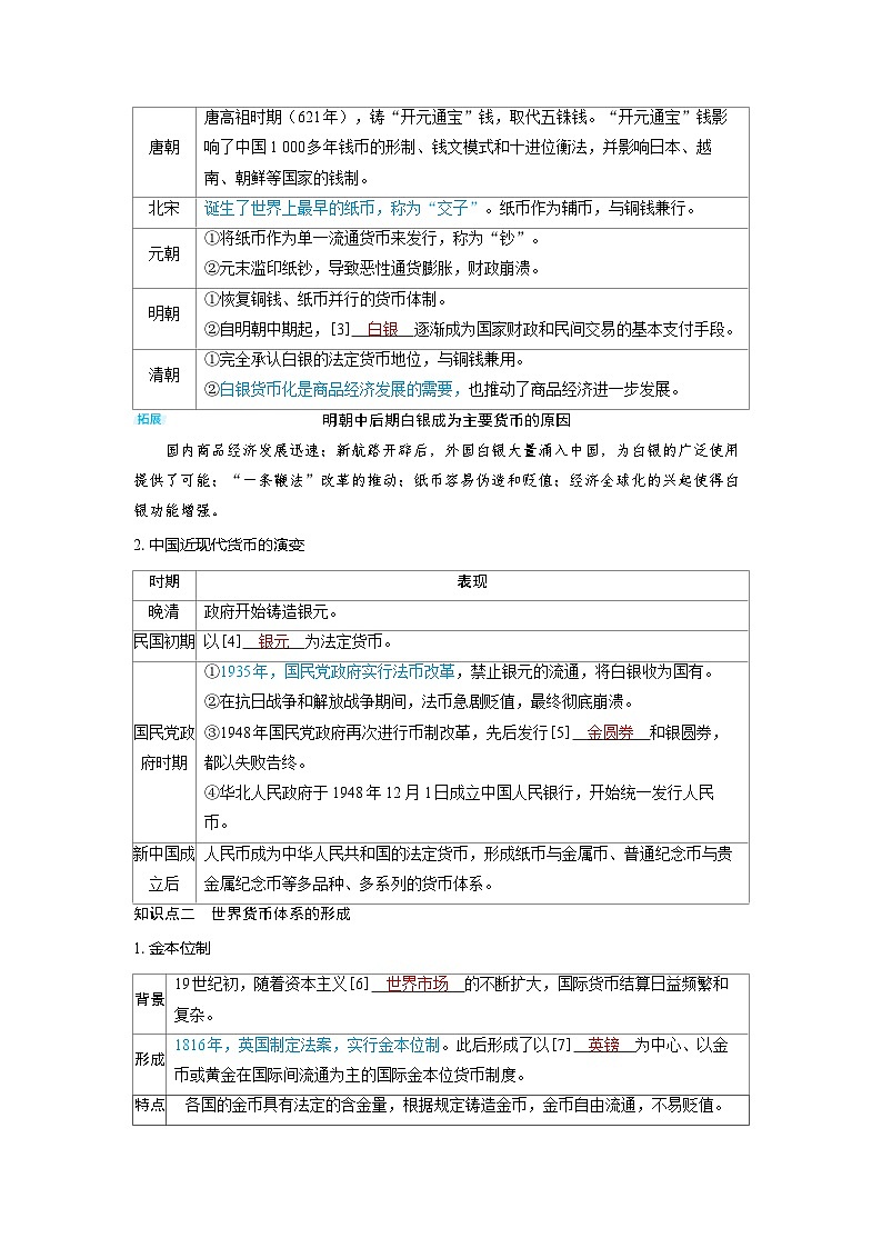 2025年高考历史精品教案第十八单元货币与赋税制度系第47讲货币的使用与世界货币体系的形成02