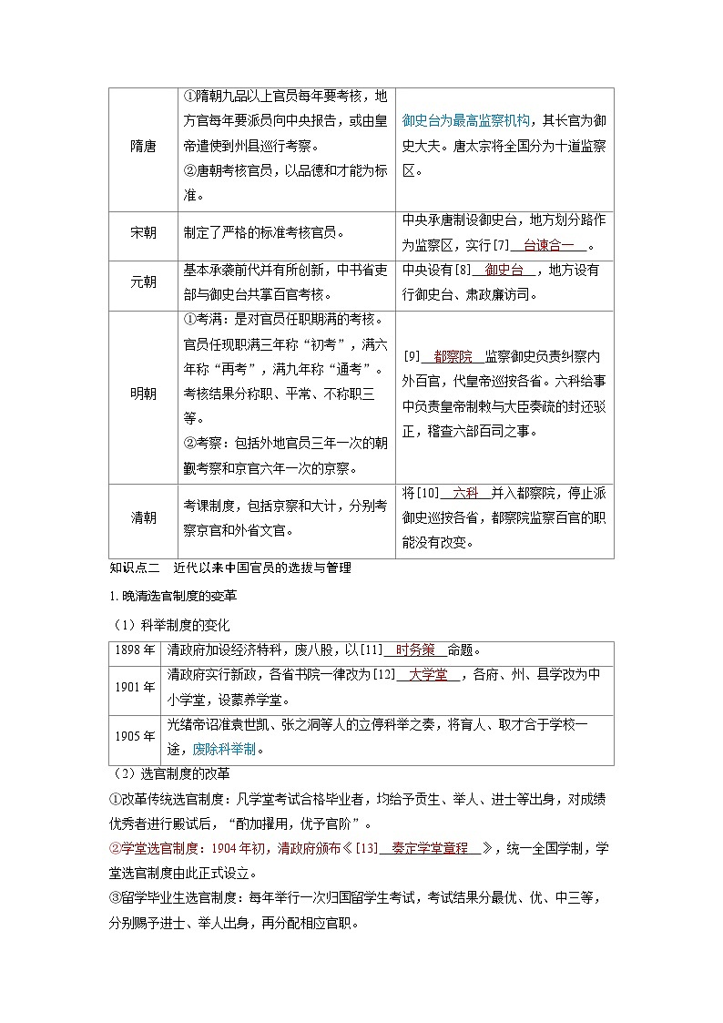 2025年高考历史精品教案第十五单元官员的选拔与管理第41讲中国的官员选拔与管理03