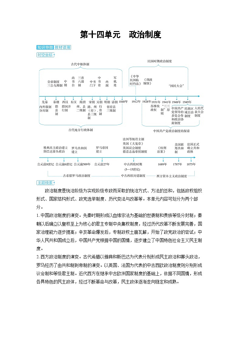2025年高考历史精品教案第十四单元政治制度第十四单元政治制度第1页