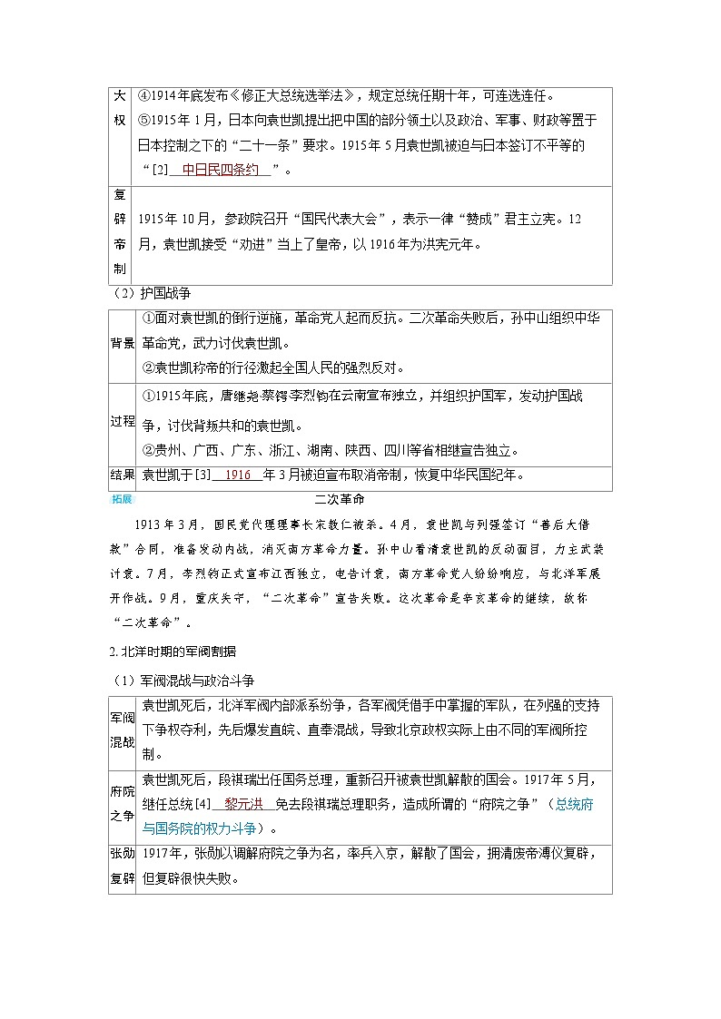 2025年高考历史精品教案第六单元辛亥革命与中华民国的建立第15讲北洋军阀统治时期的政治、经济与文化02