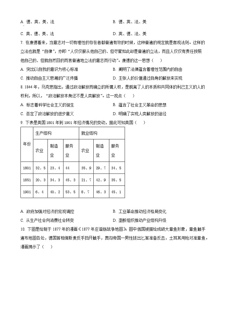 安徽省宣城中学2024-2025学年高二上学期开学考试历史试题（原卷版）第2页