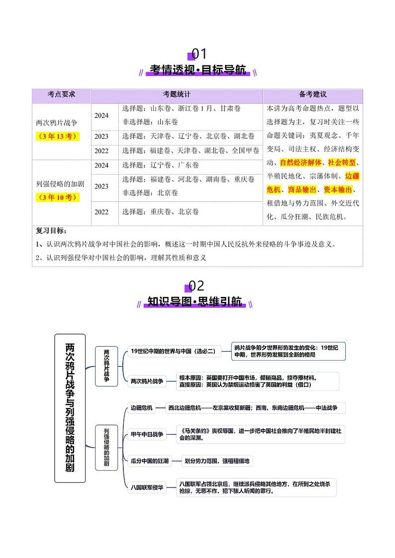 第10讲 两次鸦片战争与列强侵略的加剧（讲义）（含答案） 2025年高考历史一轮复习讲练测（新教材新高考）02