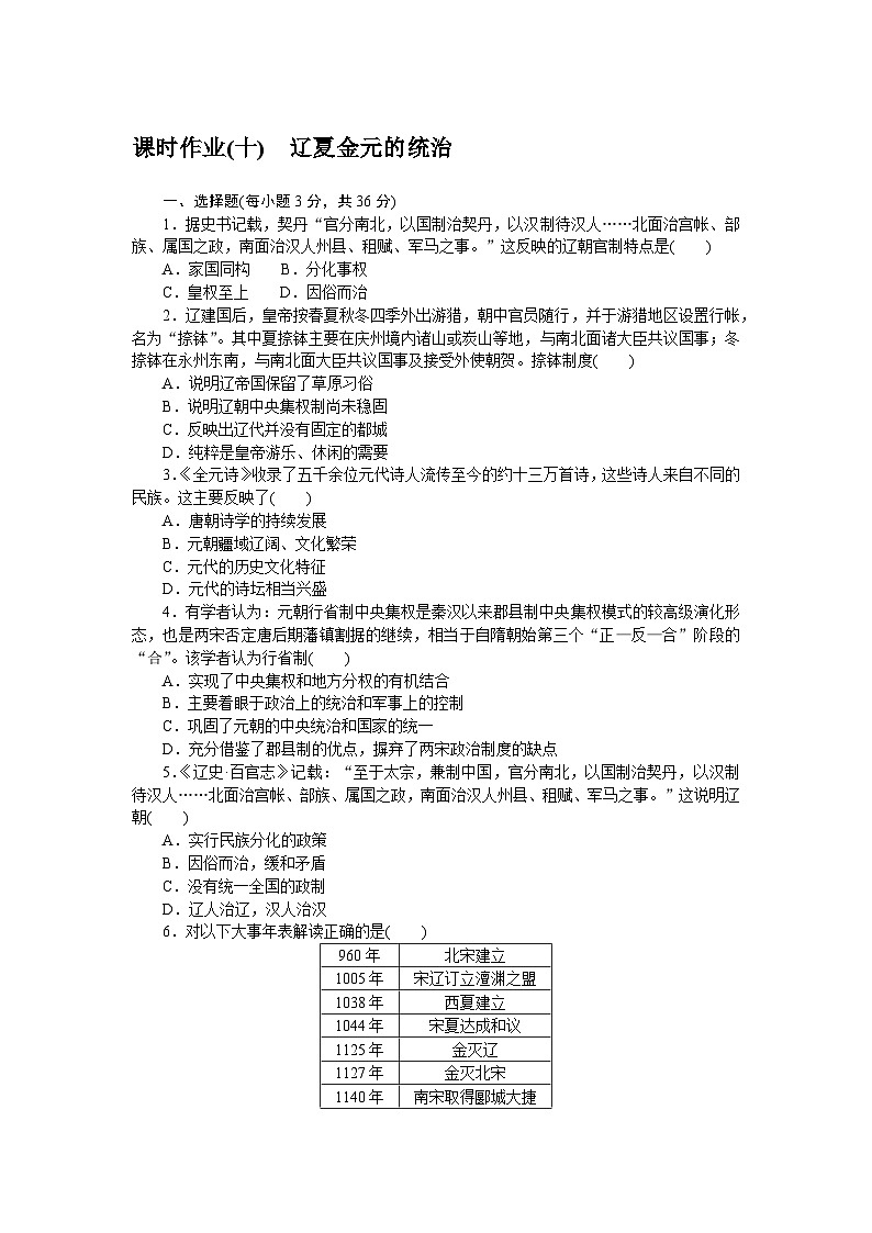 2024—2025高中历史必修中外历史纲要（上）一轮复习课时作业(十)第1页