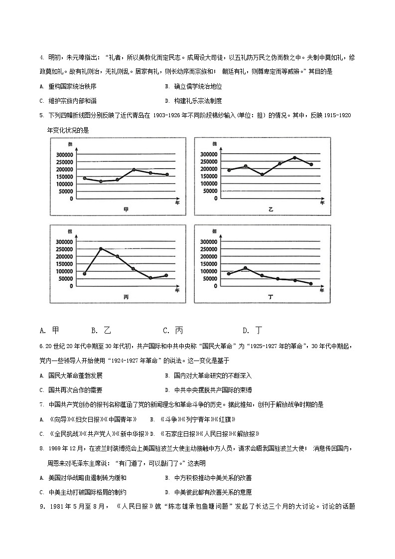 山东省青岛市2024-2025学年高三上学期期初调研检测历史试题第2页