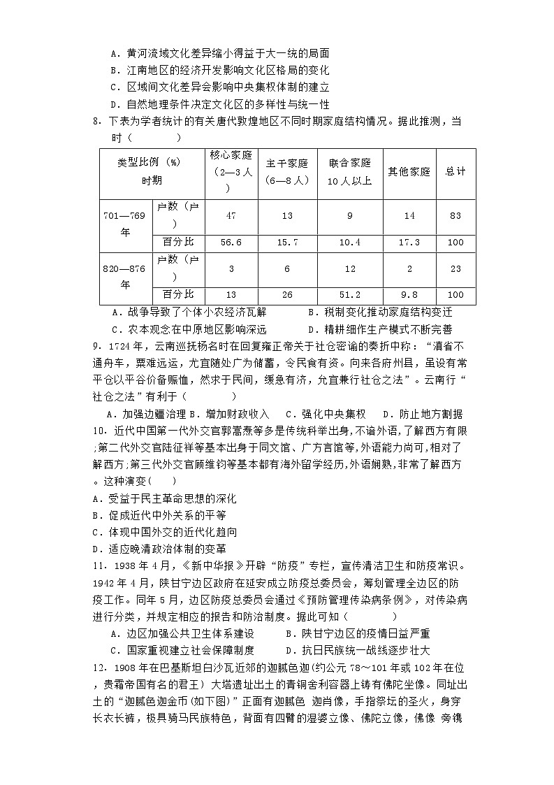 福建省福州第一中学2025届高三上学期开学质检历史试题02