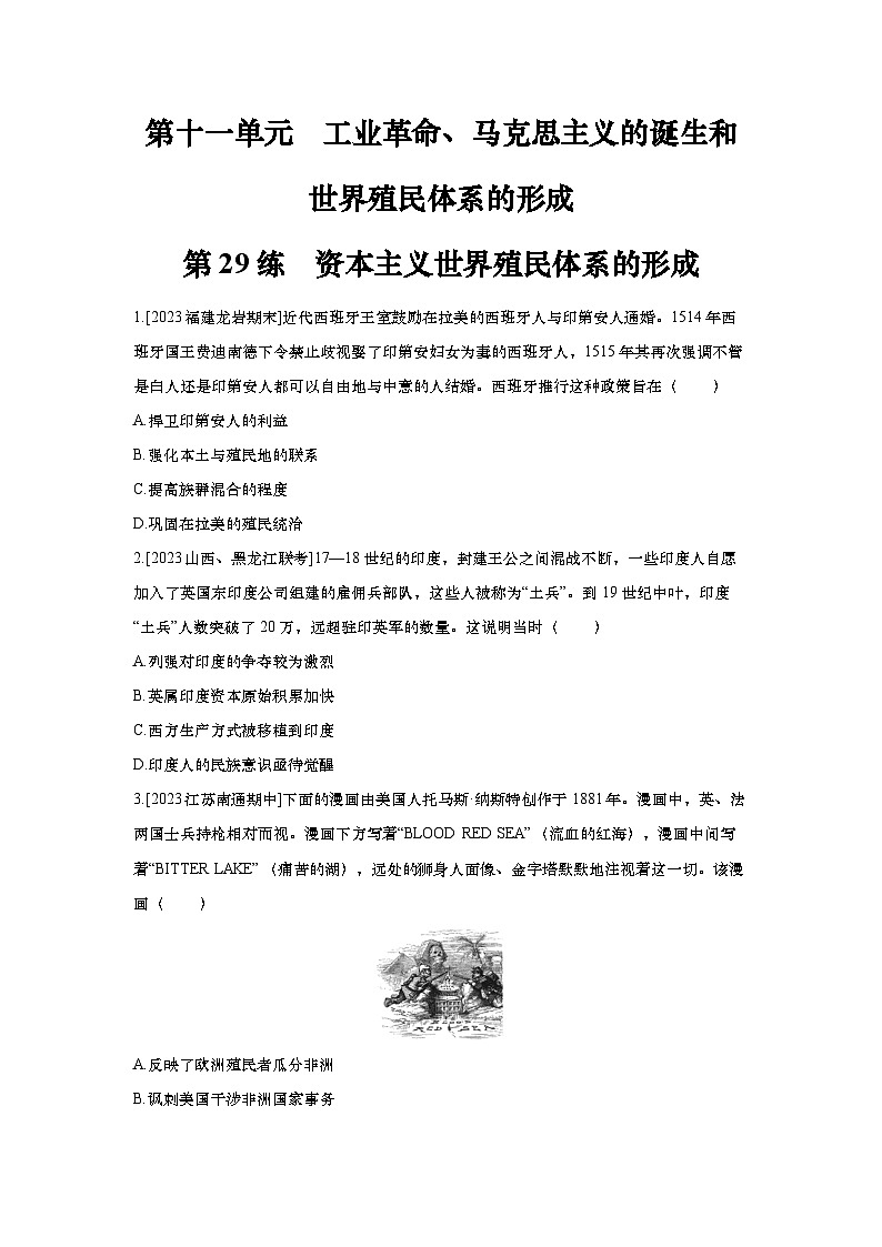 第29讲 资本主义世界殖民体系的形成2025届高考部编版历史一轮复习练习（含答案）01