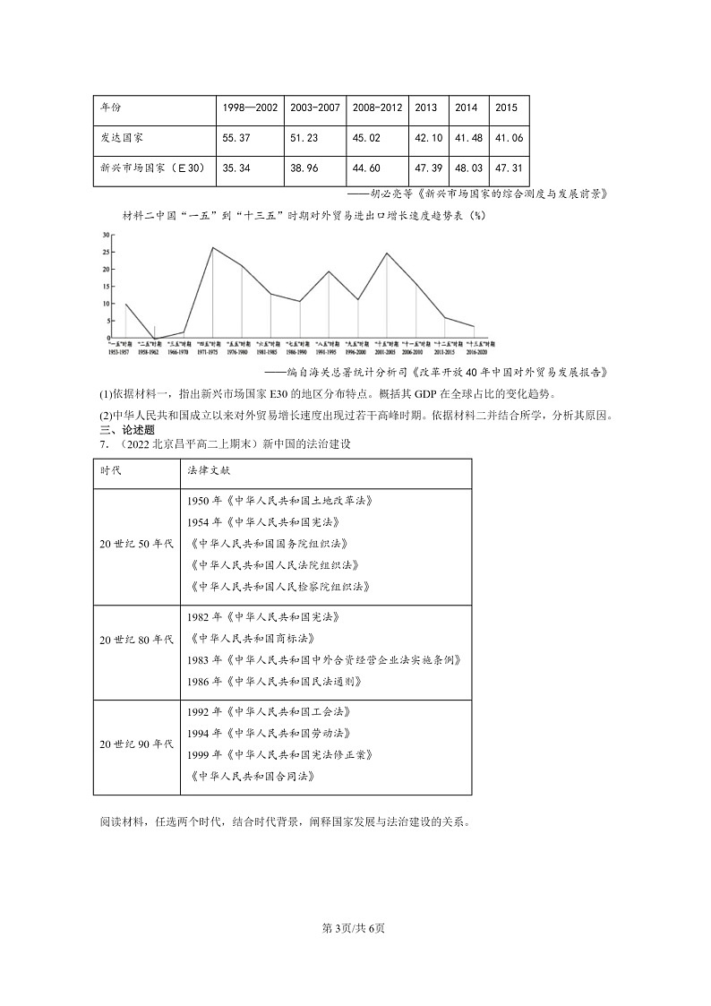 [历史][期末]2022～2024北京高二上学期期末真题分类汇编：中国特色社会主义道路的开辟与发展第3页
